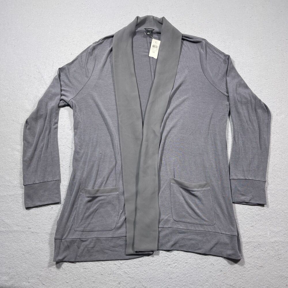 Ann Taylor LOFT Cardigan Sweater Women's XL Open Front Gray Modal Wool NWT